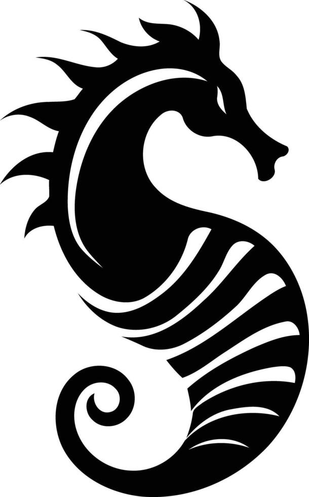 Stylized black and white seahorse logo design vector