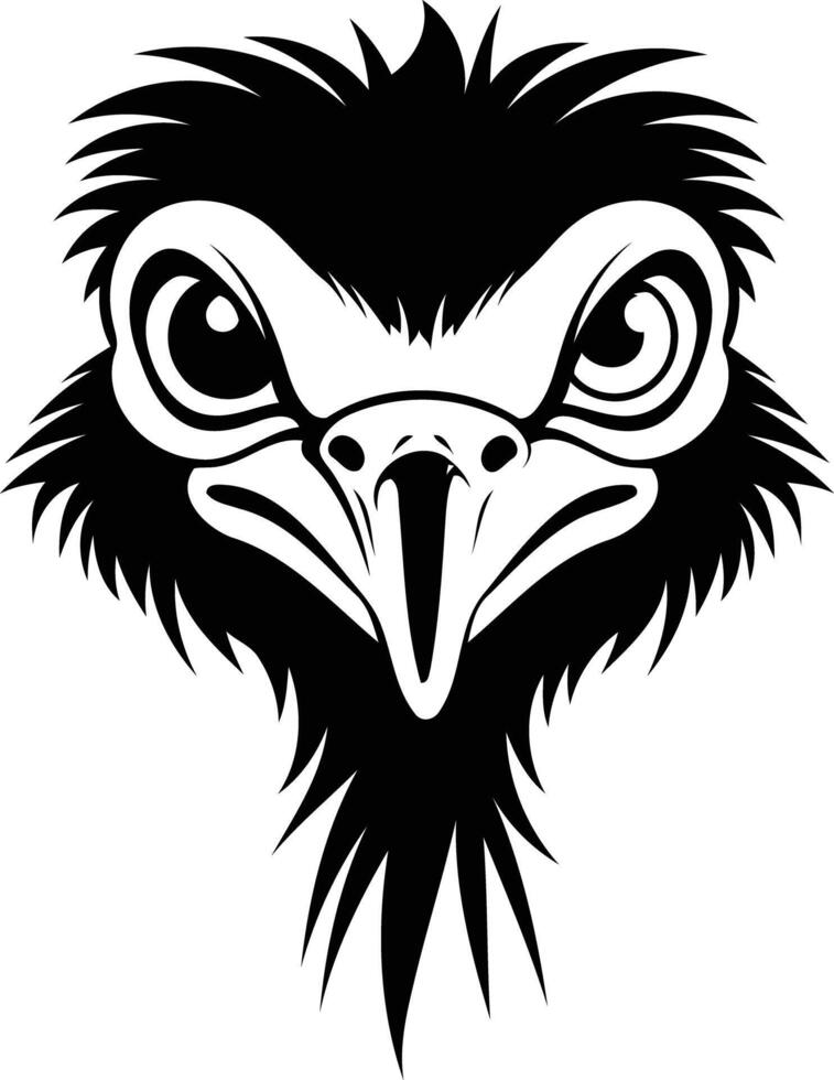 Black and white illustration of an angry bird head vector