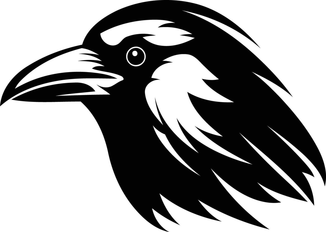 Sharp and stylized black and white illustration of a raven's head, perfect for branding, tattoos, or logos vector