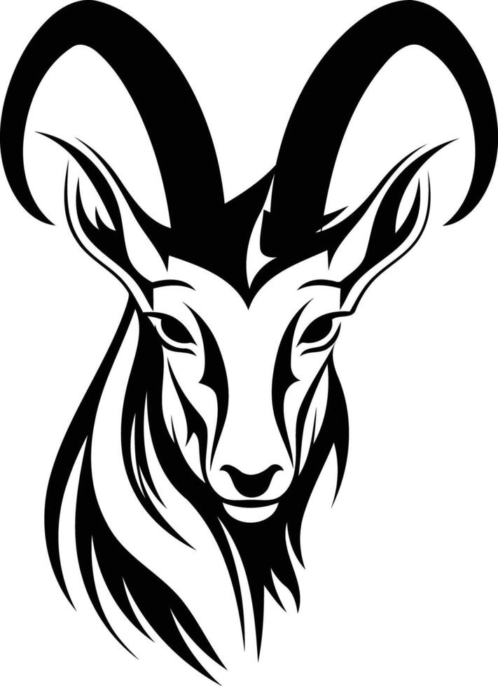 Black and white illustration of a stylized ram or goat head vector