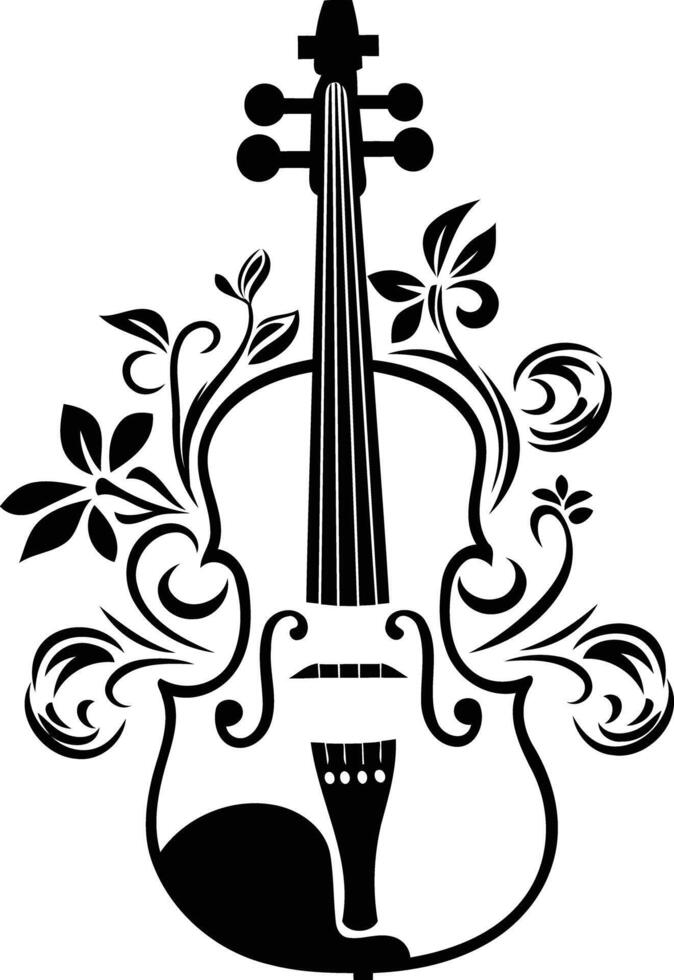 Elegant black and white illustration of a violin adorned with intricate floral designs vector
