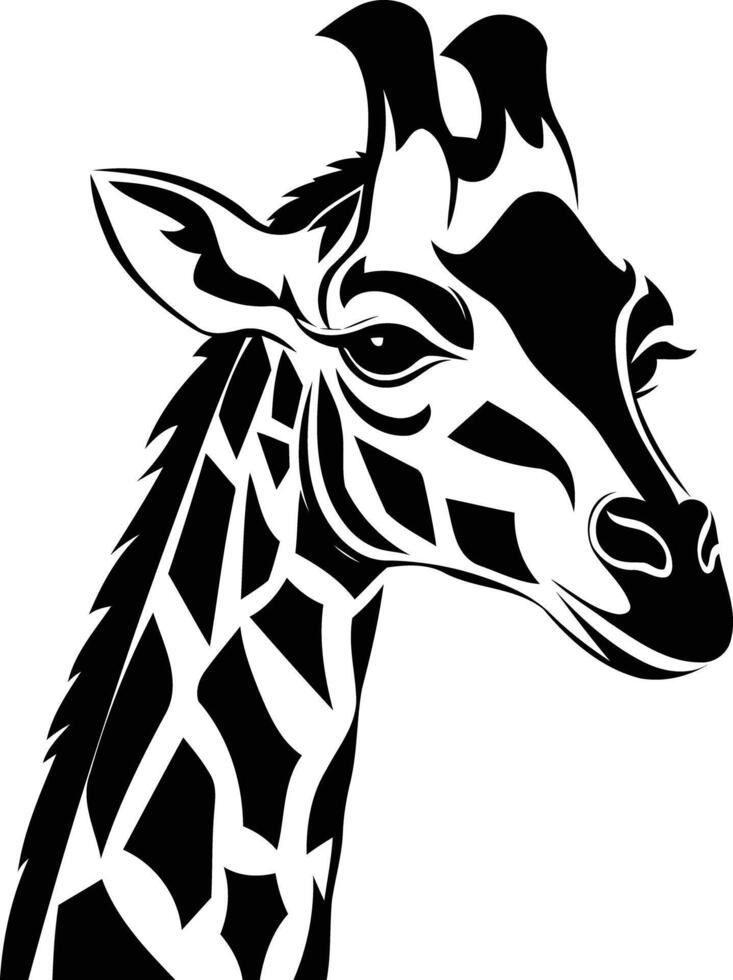 Black and white illustration of a giraffe's head, perfect for designs requiring a bold and graphic aesthetic vector