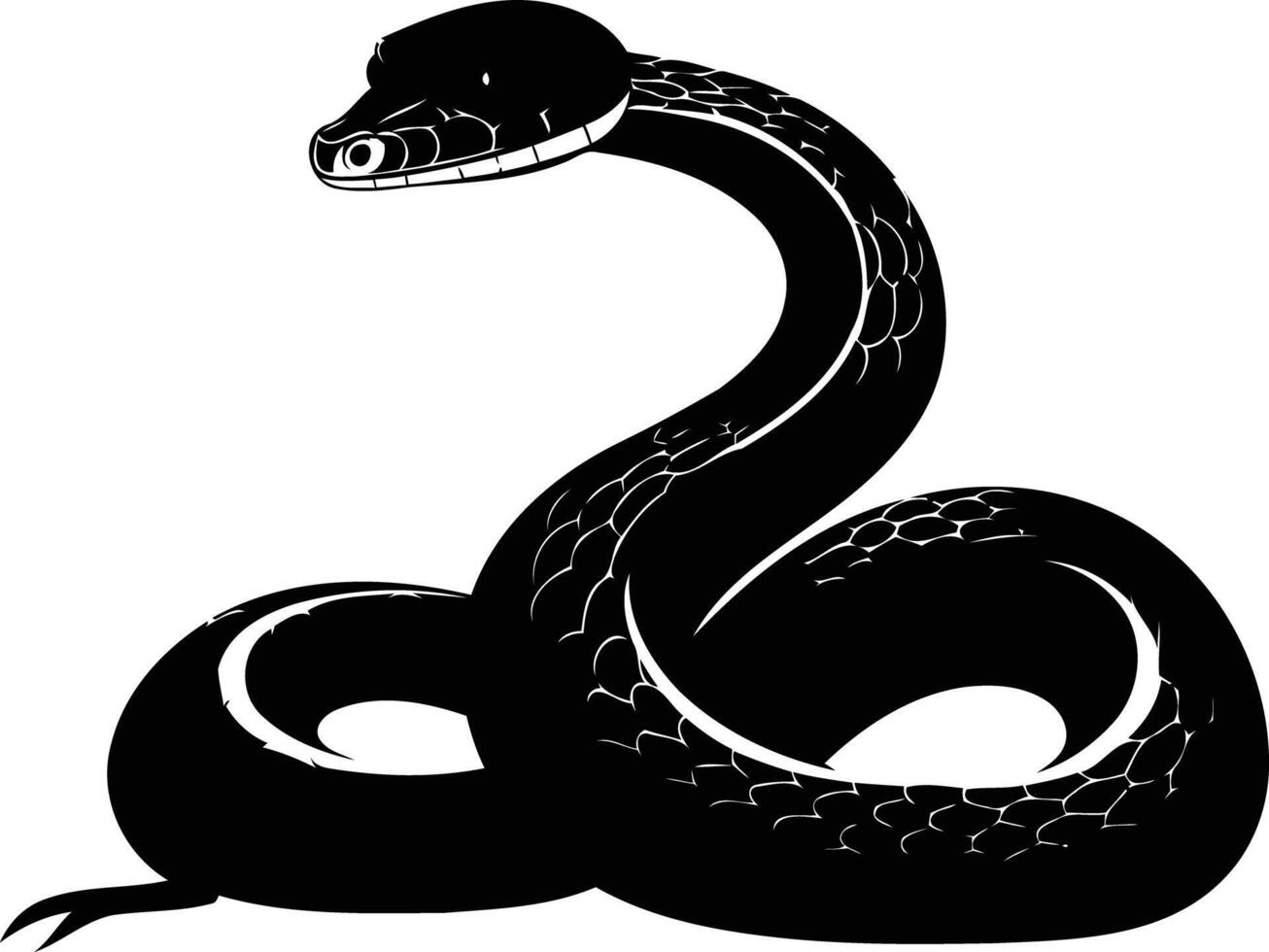 A simple, bold silhouette of a snake in a coiled position vector