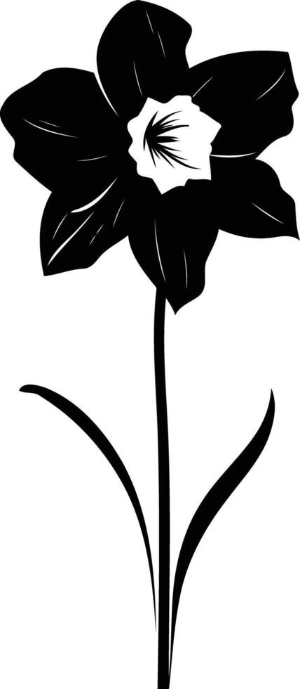 Elegant black silhouette of a single daffodil flower, perfect for spring designs, floral illustrations, and greeting cards vector