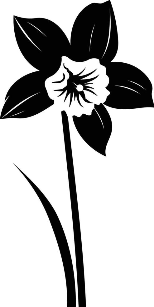 Simple, elegant black and white silhouette of a single daffodil flower vector