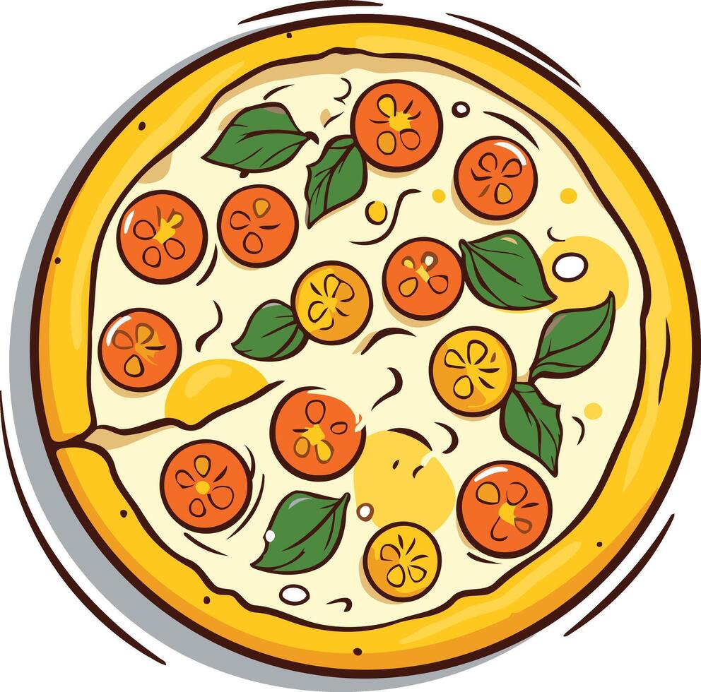Delicious Pizza with Tomatoes and Basil vector