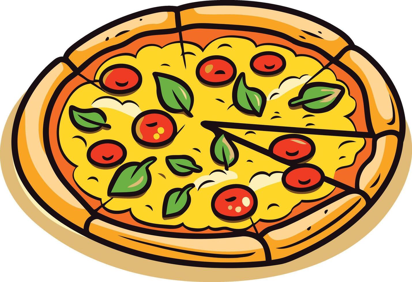 Delicious Pizza with Tomatoes and Basil vector