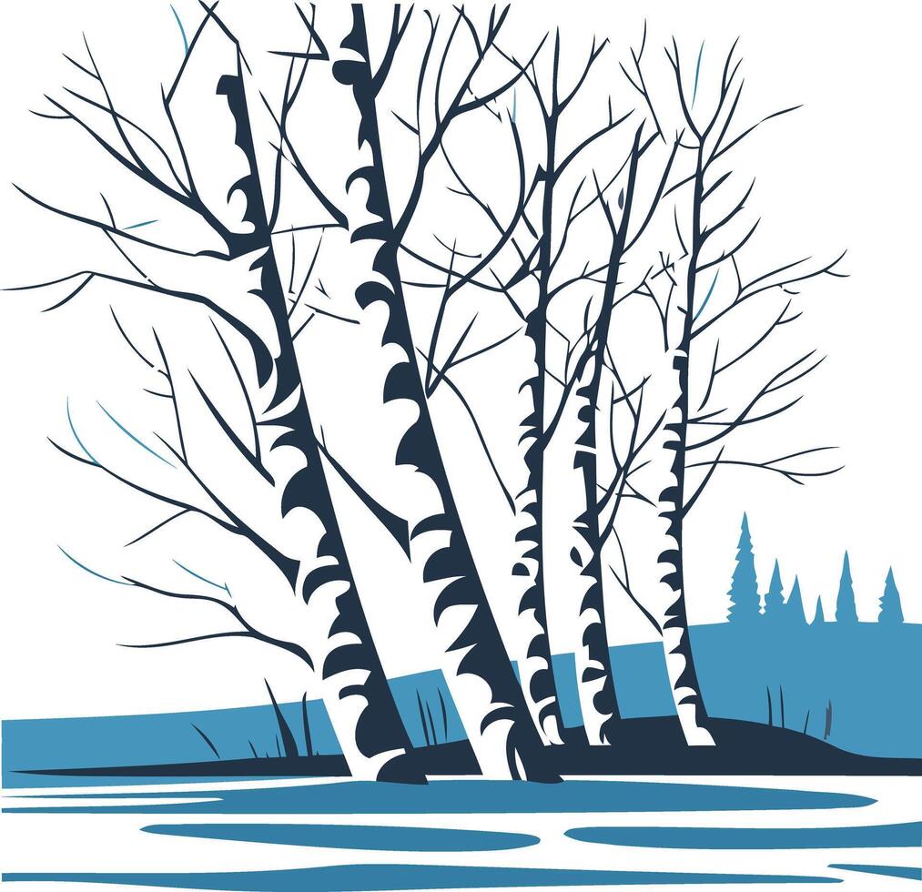 Birch Trees in the Winter Landscape vector