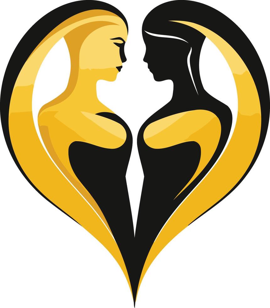 Two Silhouettes of Women in Heart Shape vector