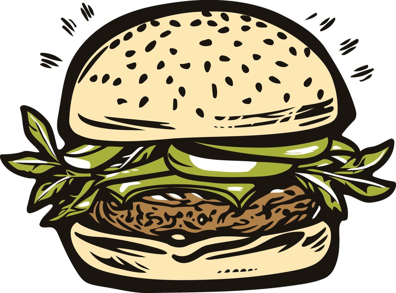 Juicy Burger with Sesame Seed Bun vector
