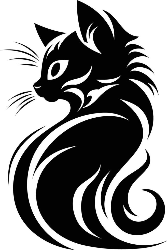 A stylized black cat in a tribal design, perfect for tattoos, logos, or illustrations vector