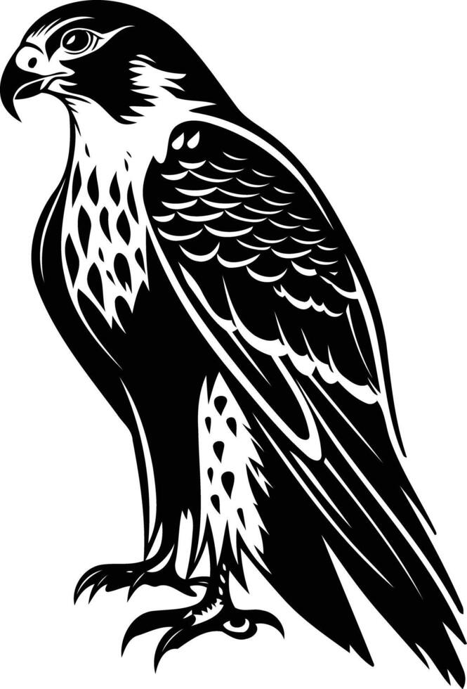 A striking black and white silhouette of a majestic falcon, perfect for logo designs, branding, and graphic projects vector