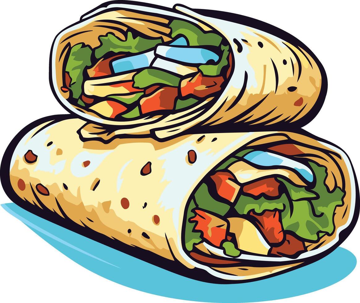 Deliciously Wrapped Burrito with Colorful Fillings vector