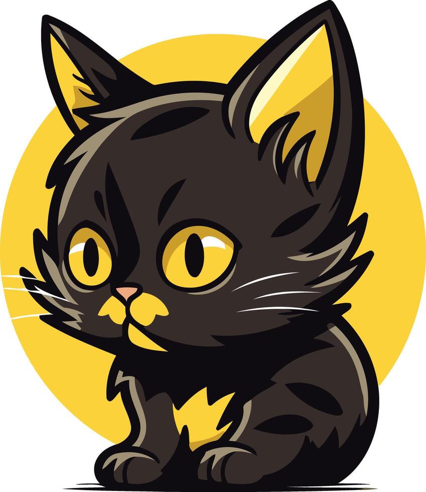 Cute Black Kitten with Yellow Eyes vector