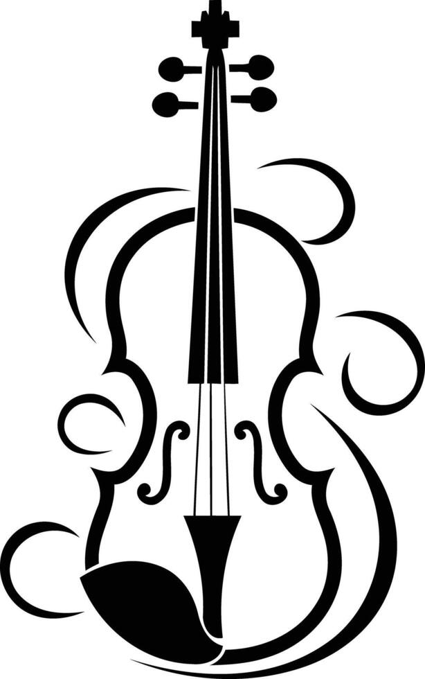 Stylish black and white violin silhouette with flowing design elements vector