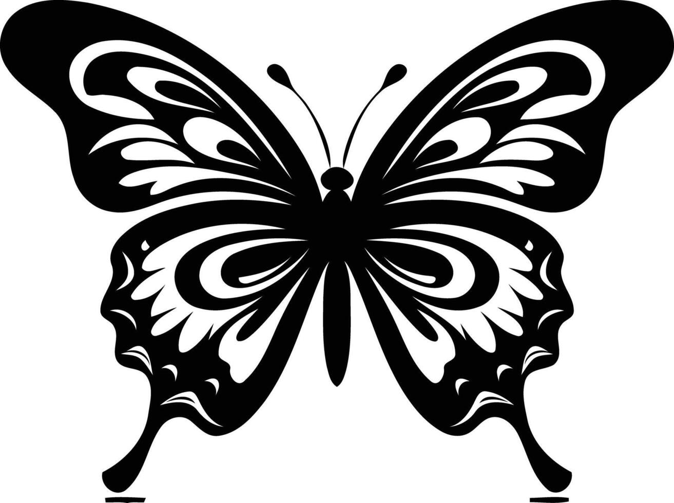 Black and white illustration of a butterfly with intricate wing patterns vector