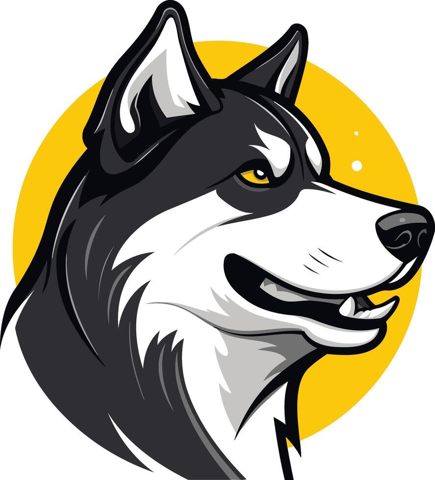 Black and White Husky Head with Yellow Background vector