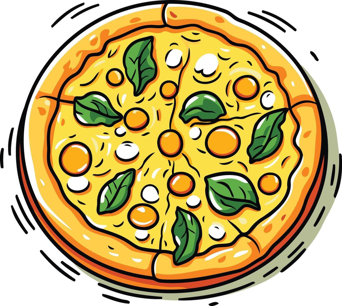 Delicious Pizza with Cheese and Basil vector