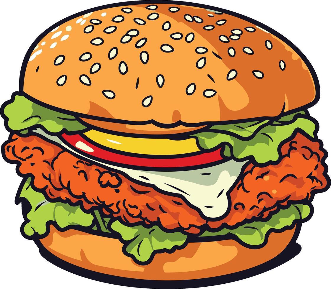 Juicy Crispy Chicken Burger Illustration vector