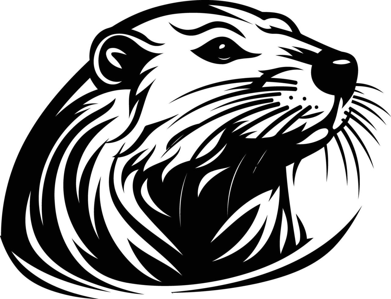 A bold and striking black and white illustration of an otter head, perfect for use in logos, branding, or as a tattoo design vector