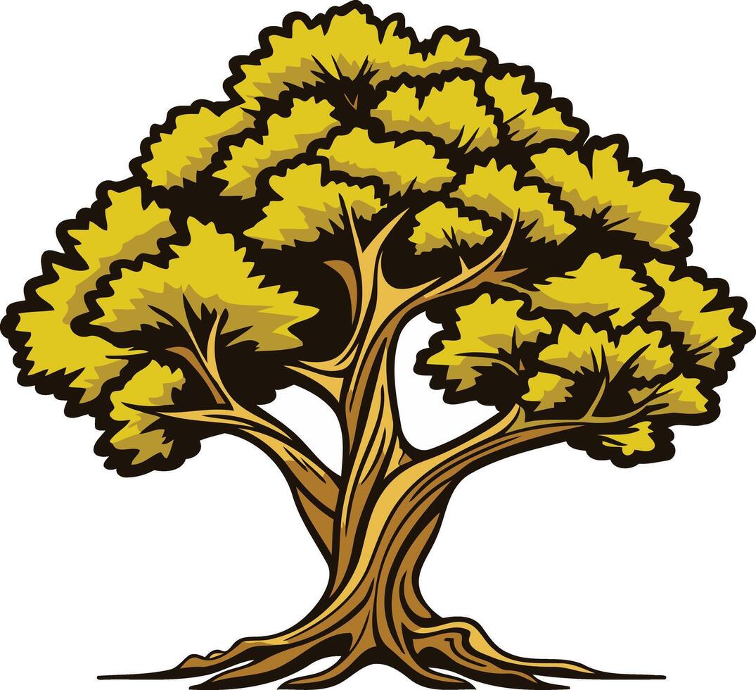 A Cartoon Illustration of a Large Tree with Yellow Leaves vector
