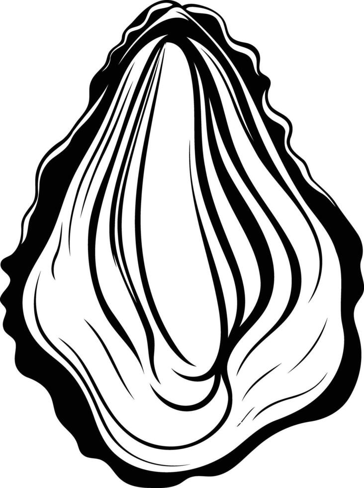 Simple black and white illustration of an oyster shell, perfect for culinary, seafood, or ocean-themed designs vector