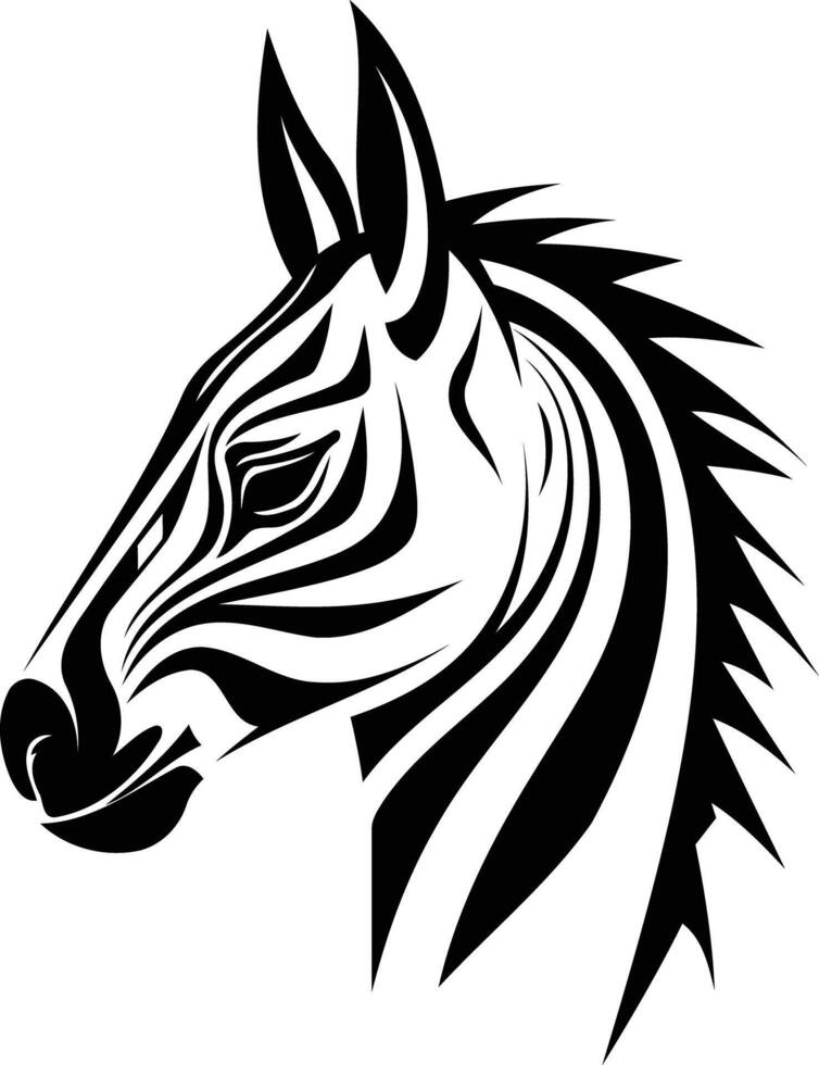 Stylized zebra head in black and white, perfect for tattoo design, wildlife art, or animal branding vector