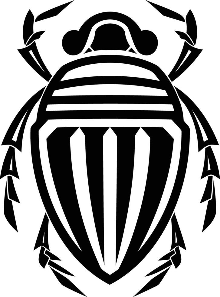 Stylized black and white beetle silhouette, perfect for logos, tattoos, or design elements vector