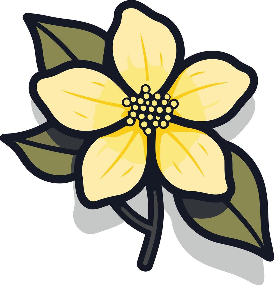 Hand-Drawn Yellow Flower with Green Leaves vector