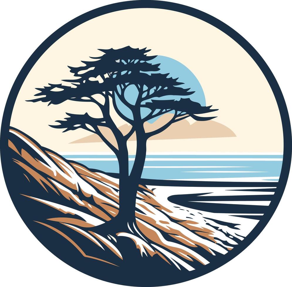 Lone Cypress Tree on a Coastal Cliff vector