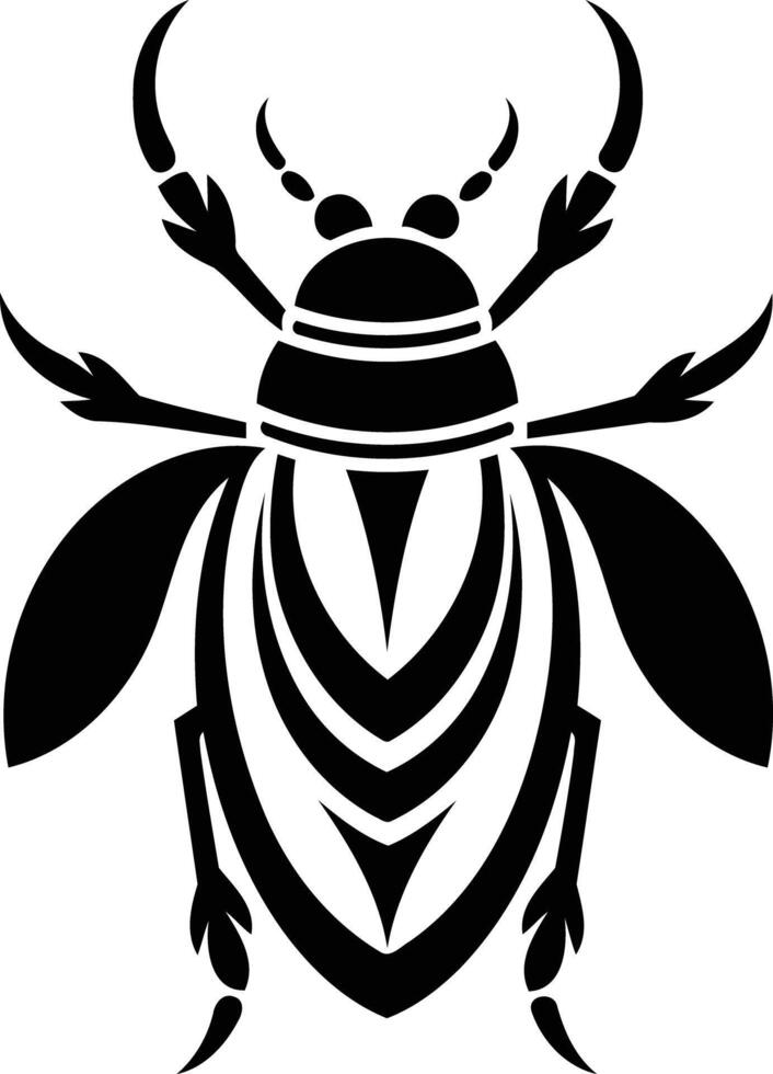 Stylized black and white beetle illustration, perfect for tattoo designs, nature-themed projects, or as a unique logo vector