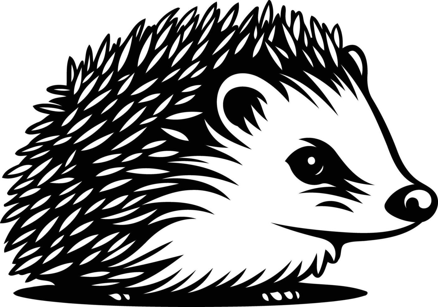 A detailed black and white illustration of a cute hedgehog vector