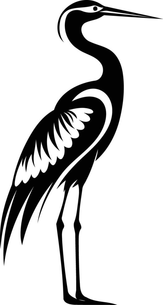 A sleek black and white silhouette of a heron, perfect for nature-themed designs vector