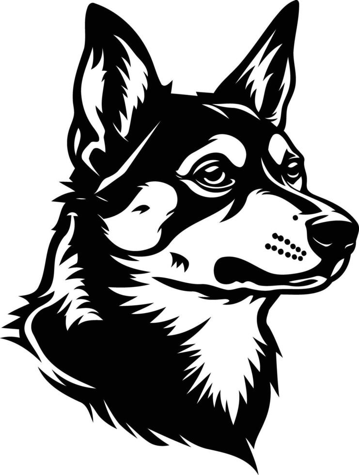 A bold and graphic black and white illustration of a dog's head, perfect for pet related designs, logos, or branding vector