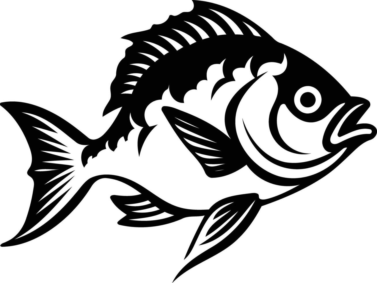 A bold black and white illustration of a fish, perfect for branding, logos, or design projects vector
