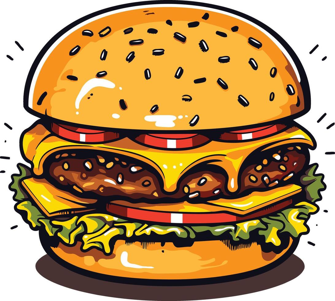 Mouthwatering Cheeseburger with Sesame Seed Bun vector