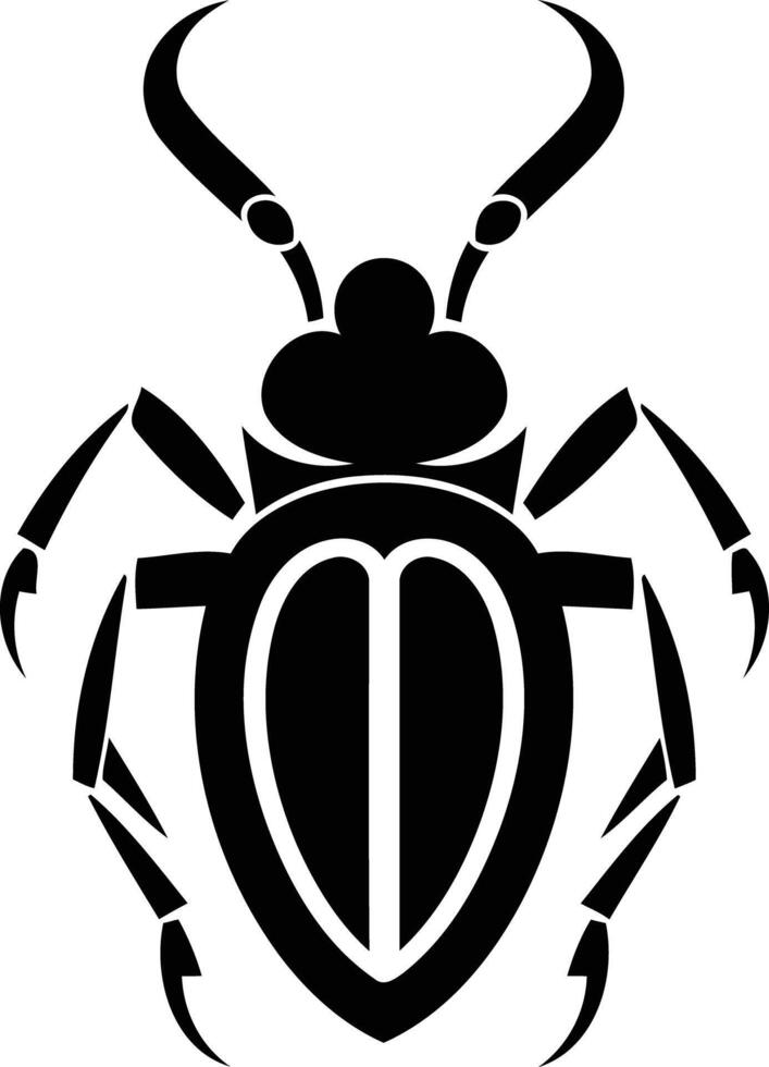 Stylized black and white beetle silhouette, perfect for tattoo designs, nature illustrations, and insect-themed projects vector