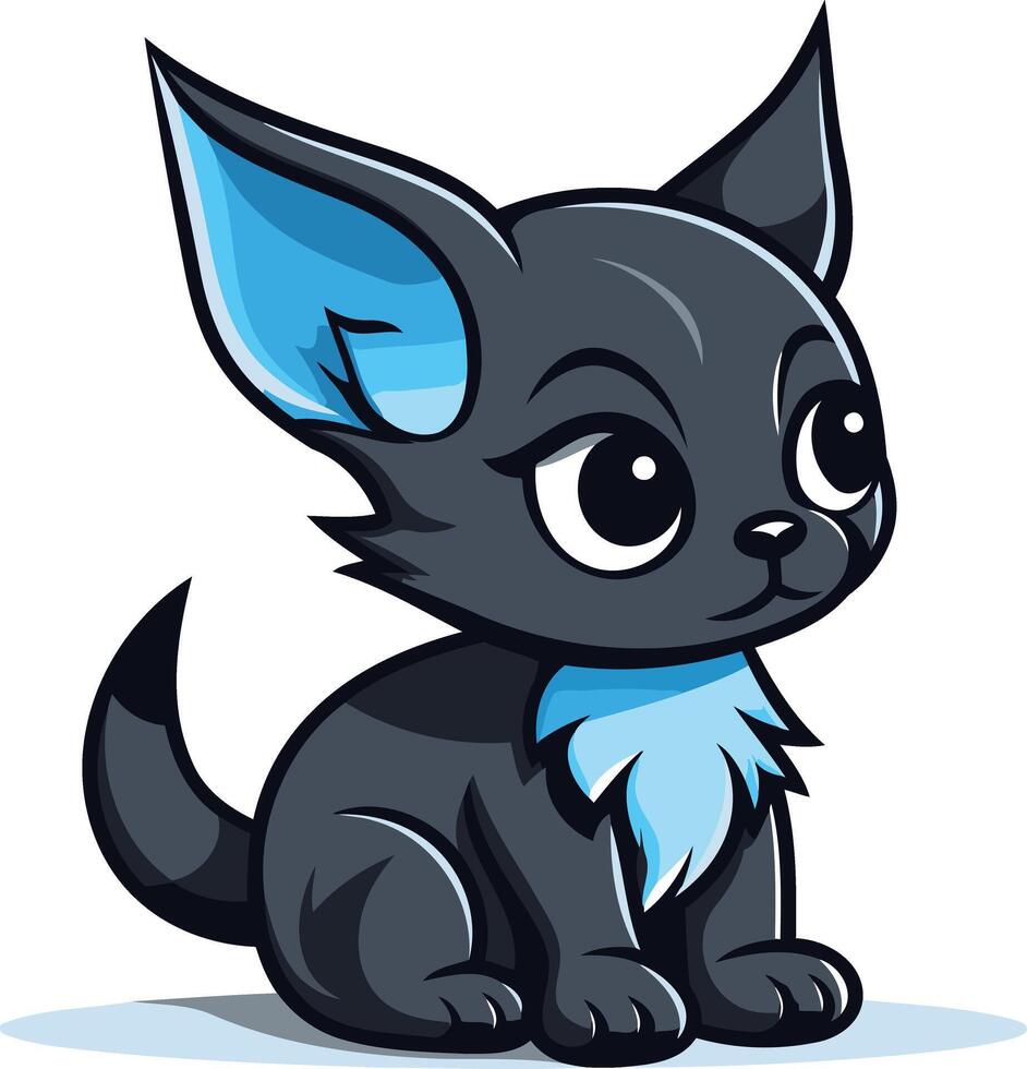Cute Cartoon Black Cat with Blue Accents vector