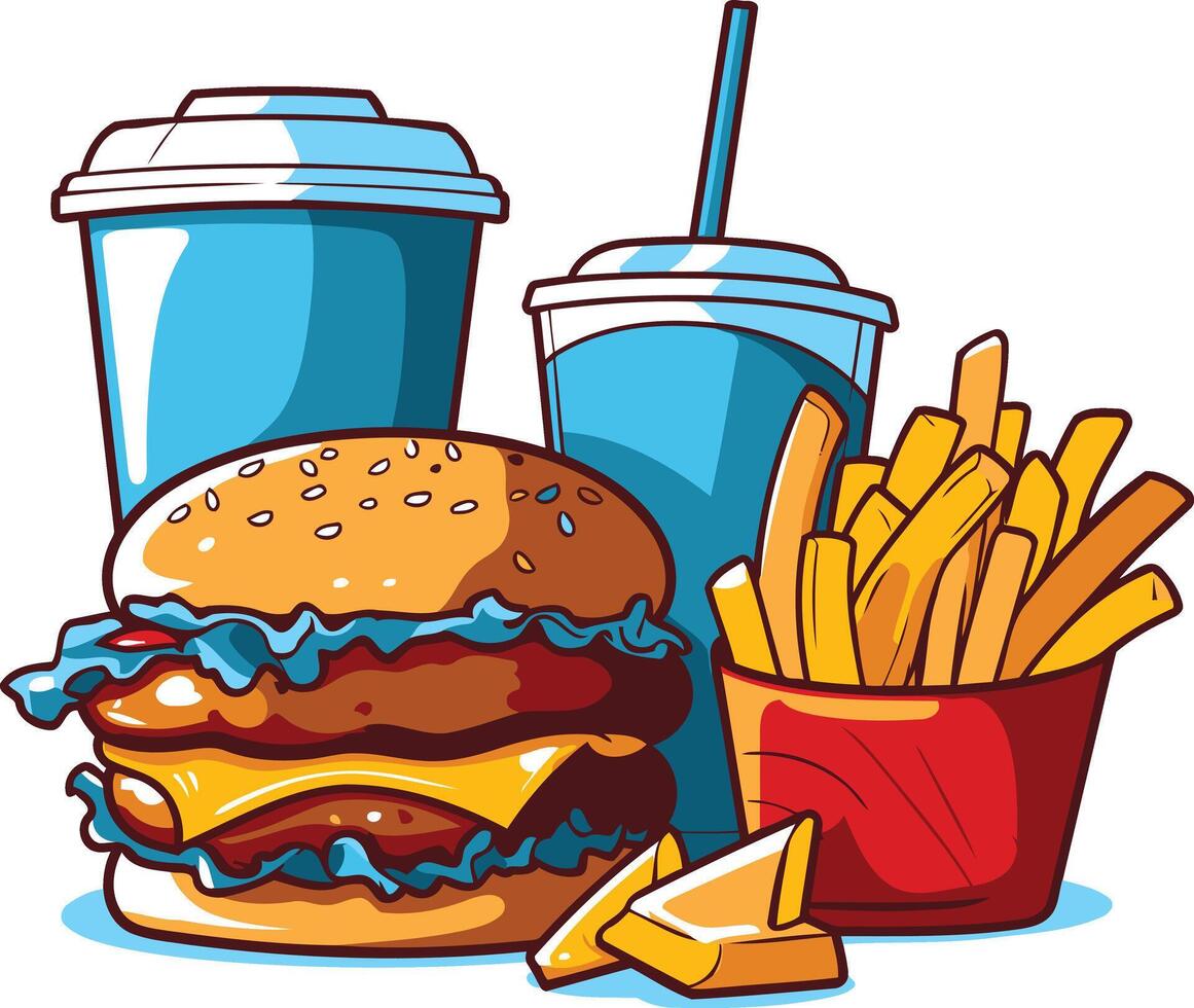 Fast Food Combo A Classic Burger, Fries, and Drinks vector