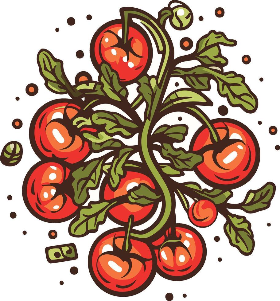 A Branch of Ripe Tomatoes with Green Leaves vector