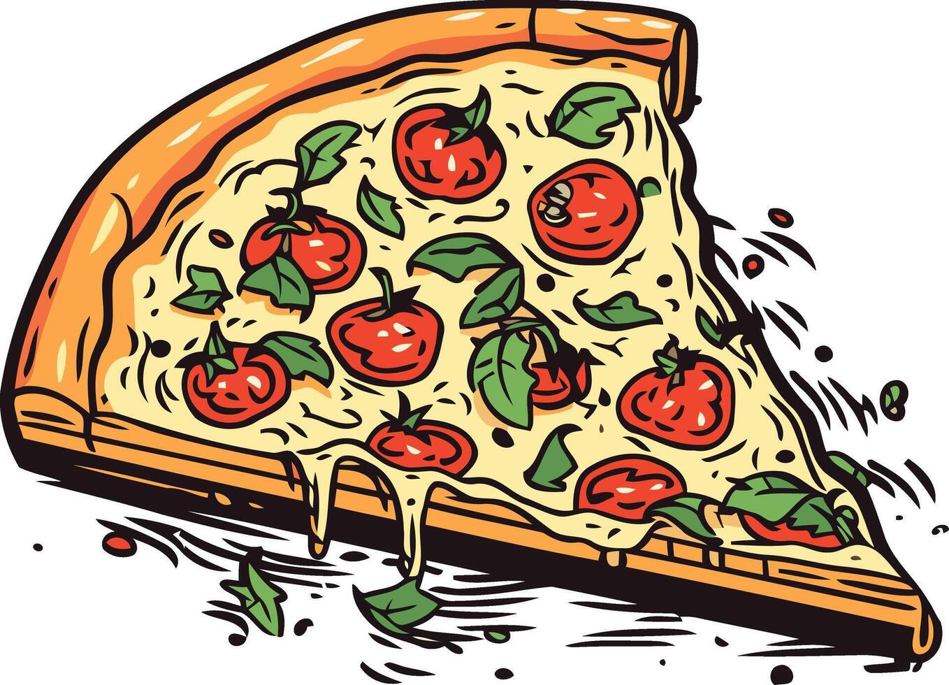 A Delicious Slice of Pizza with Tomato and Basil vector