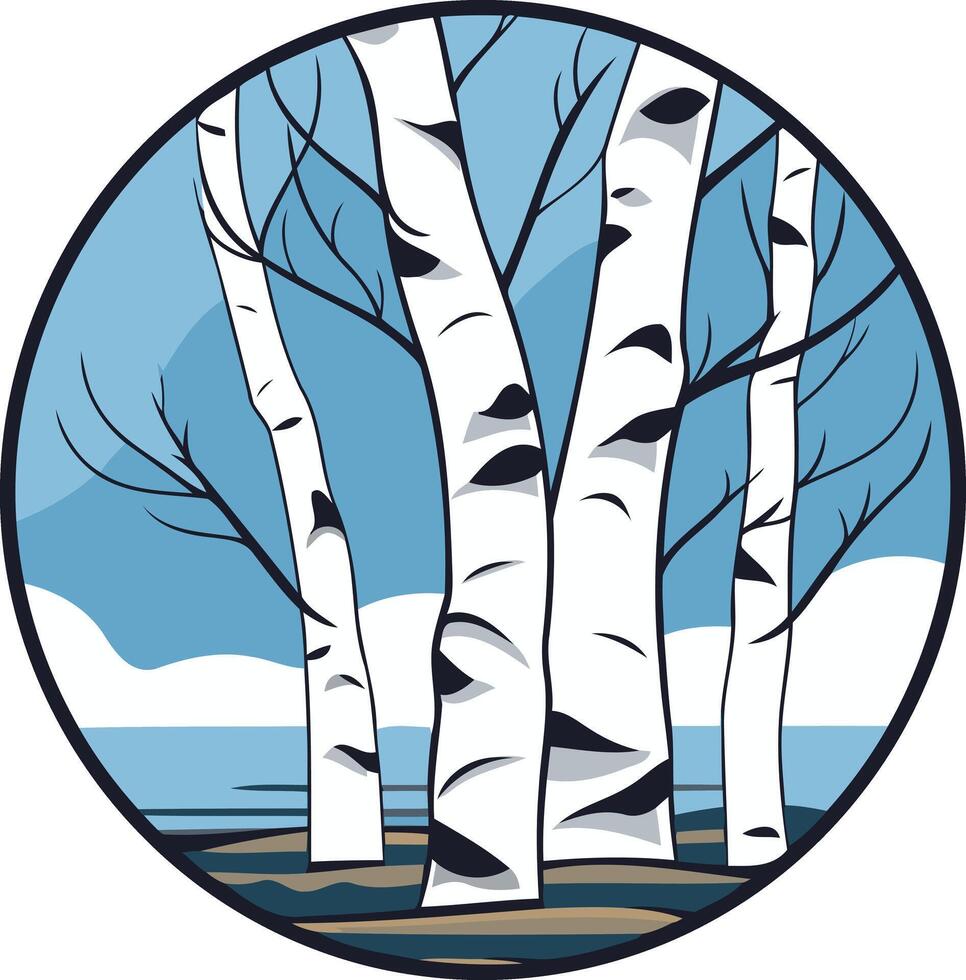 Birch Trees in a Winter Landscape vector