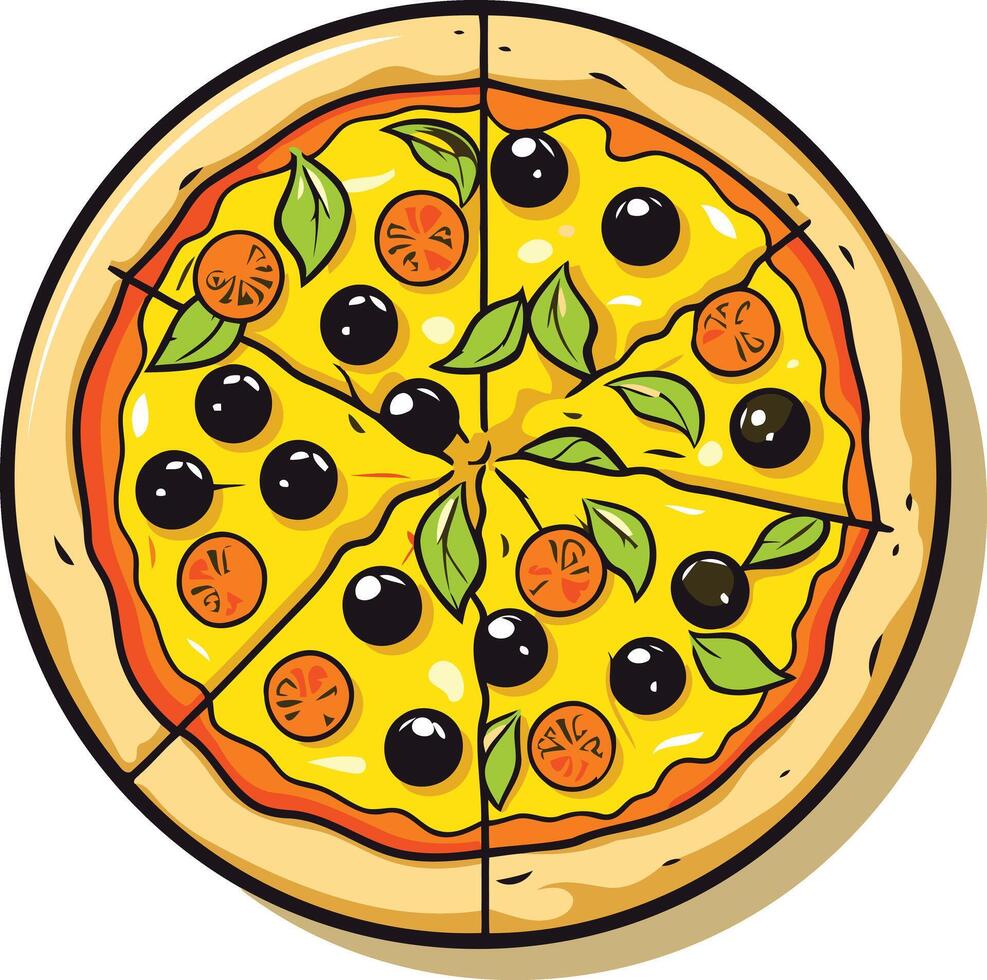 Delicious Pizza with Olives, Tomatoes, and Basil vector