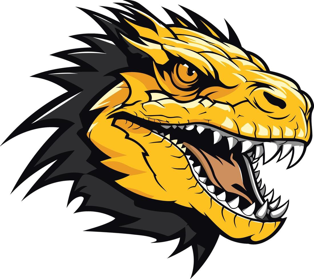 Fierce Yellow Dinosaur Head with Spikes vector