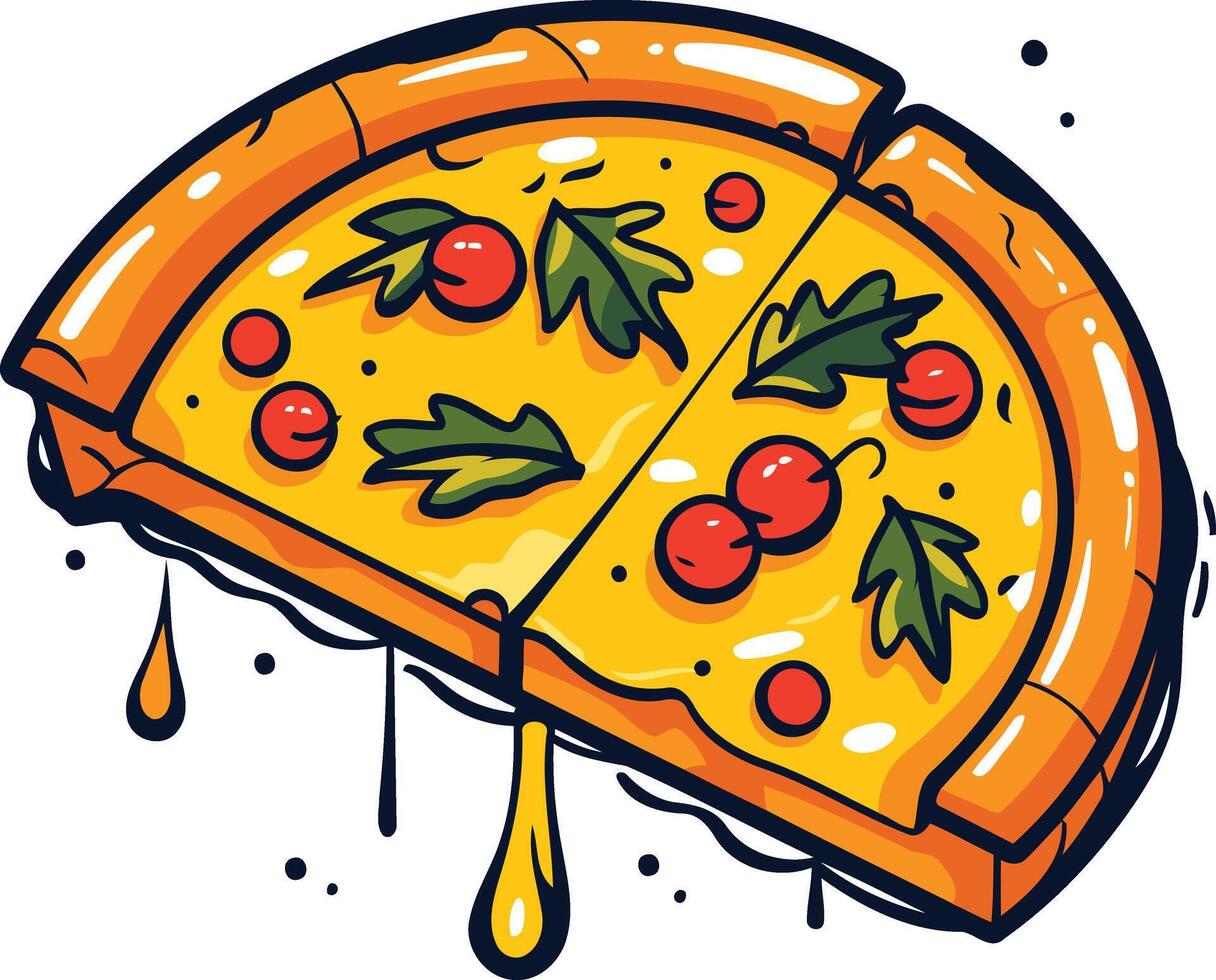 Pizza Slice with Melted Cheese and Tomatoes vector