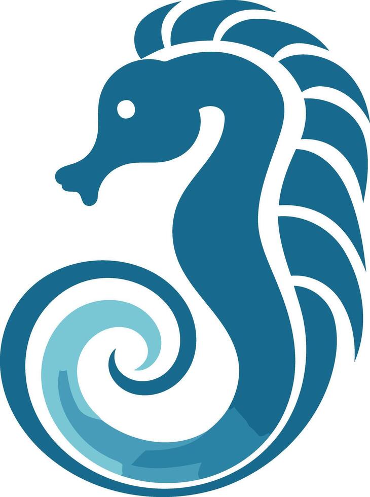 A stylized blue seahorse with a wave design, perfect for logos, branding, and marine themed designs vector