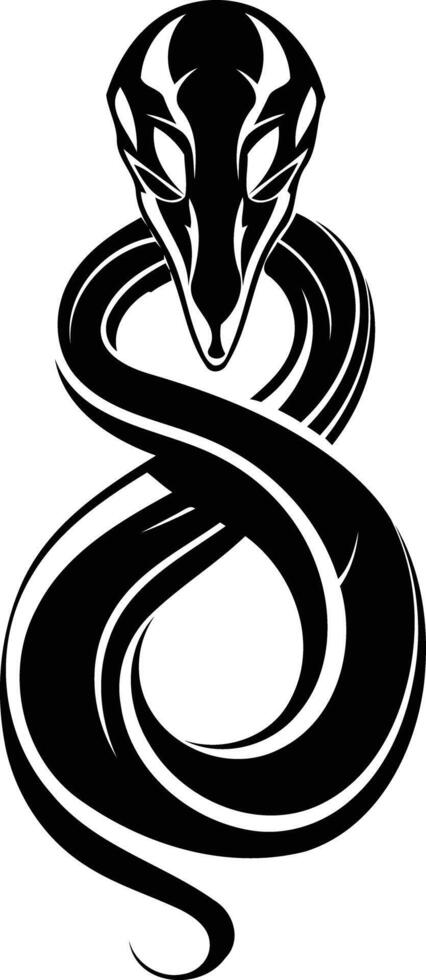 Black and white tattoo design of a serpent with a fierce expression vector