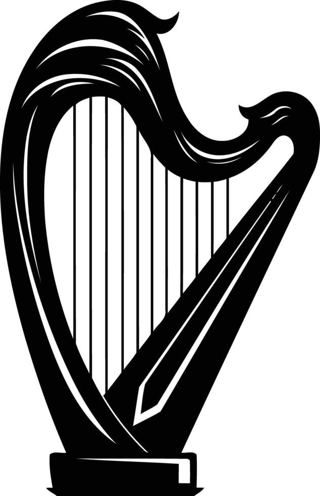 Black and white illustration of a traditional celtic harp, ideal for branding, design, or music related projects vector