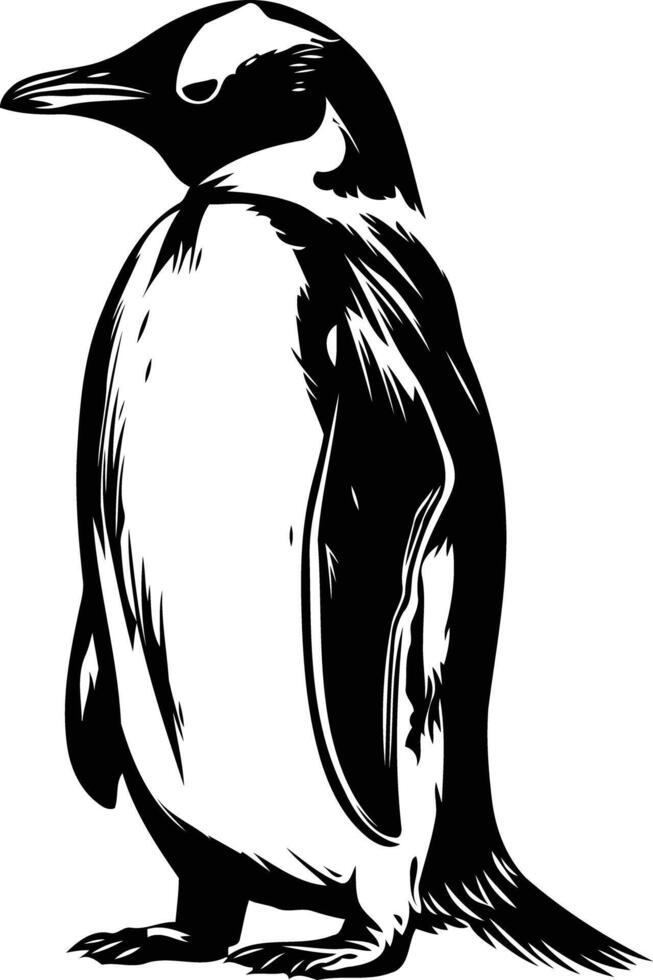 A striking black and white illustration of a penguin, perfect for nature themed designs, tattoos, or branding vector