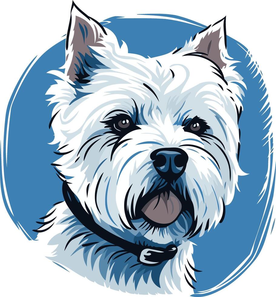 A charming illustration of a west highland white terrier, featuring a playful expression and a blue background vector